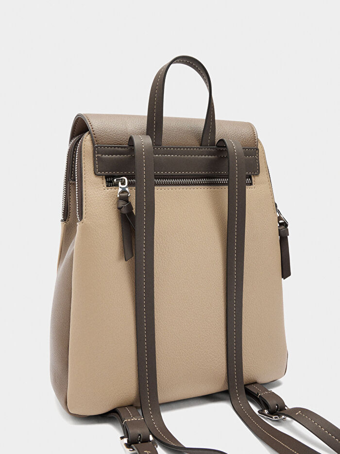 Kapaklı Renk Bloklu Sırt Çantası