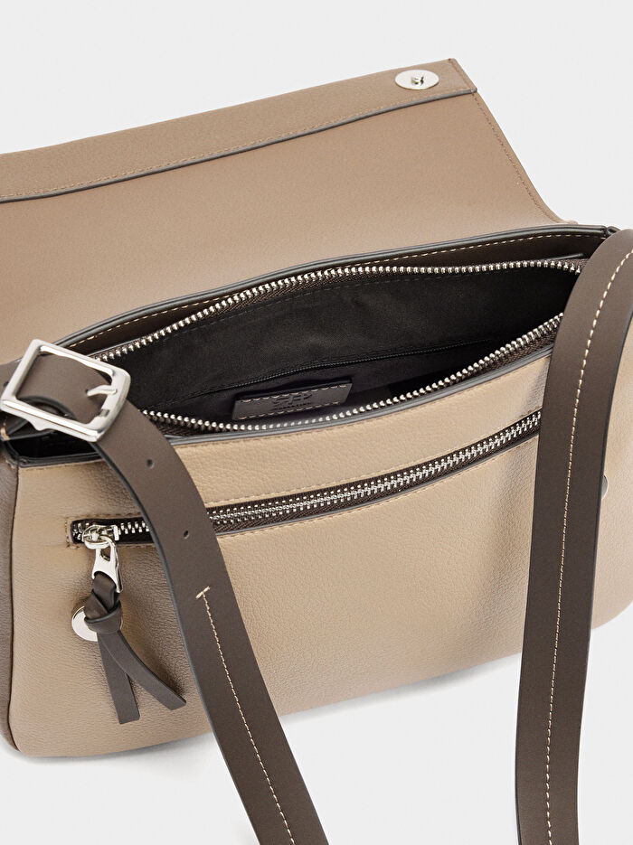 Kapaklı Renk Bloklu Çapraz Çanta