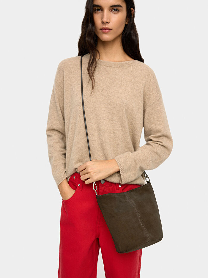 Çapraz Askılı Deri Bucket Çanta