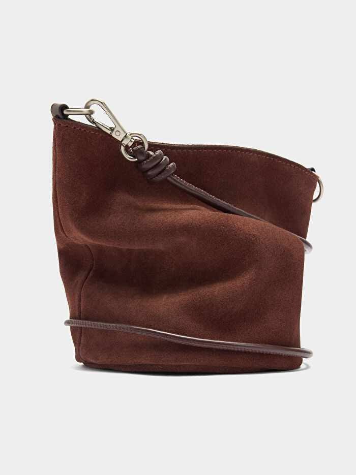 Çapraz Askılı Deri Bucket Çanta