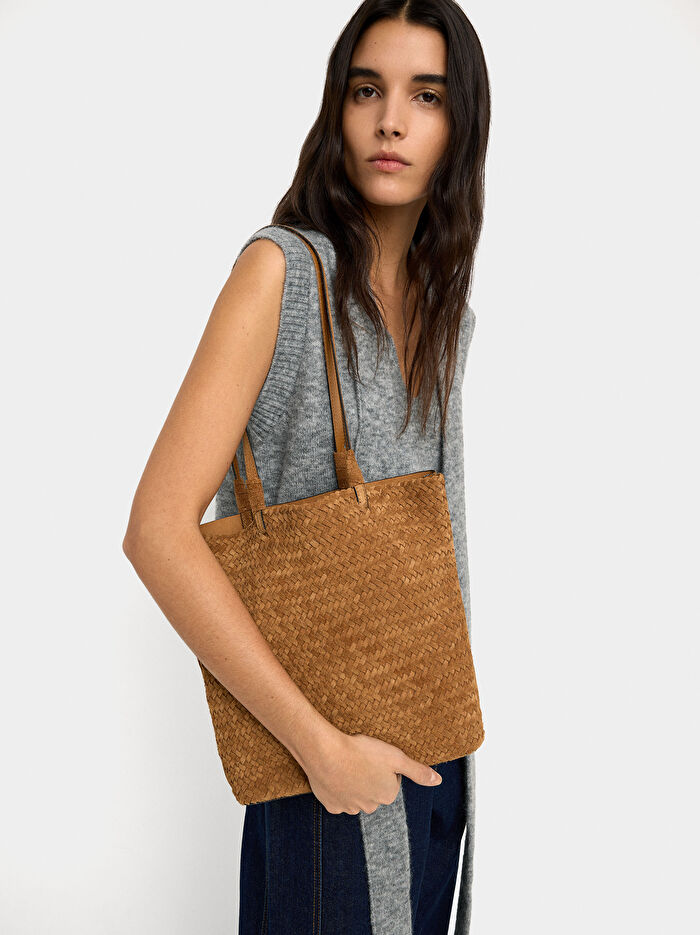 Örgülü Deri Shopper Çanta