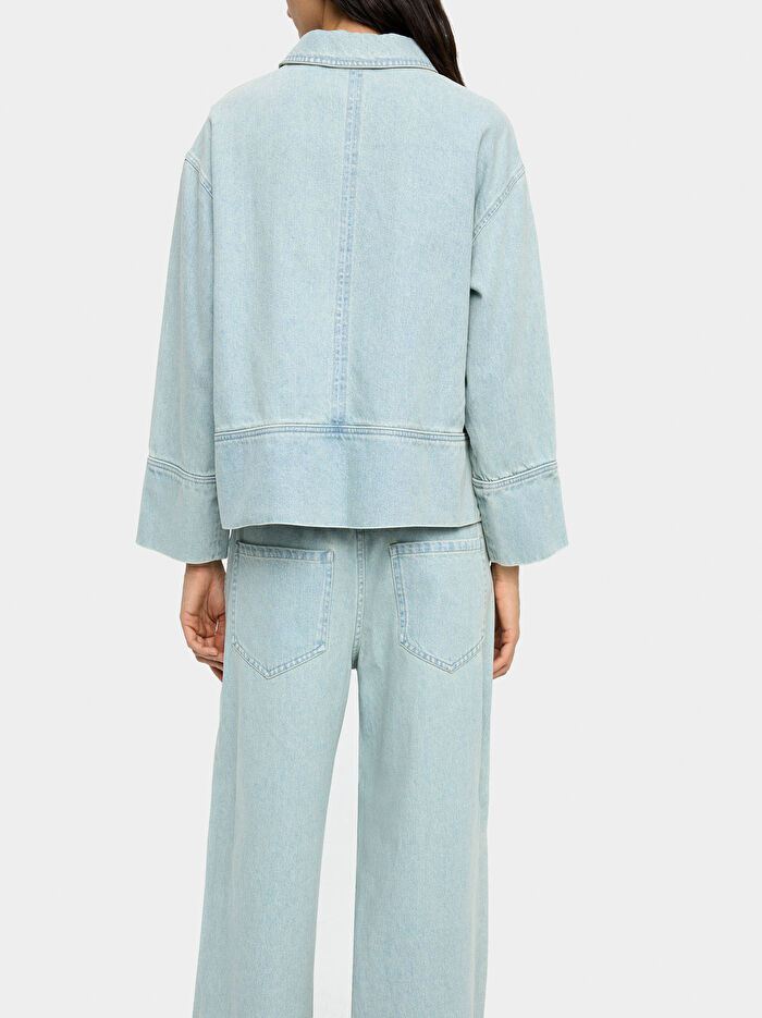 Kemerli Düz Denim Pantolon