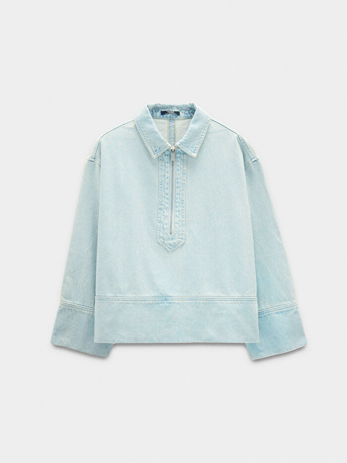 Fermuarlı Denim Gömlek