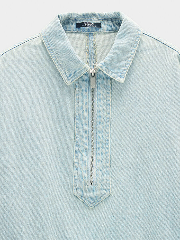 Fermuarlı Denim Gömlek