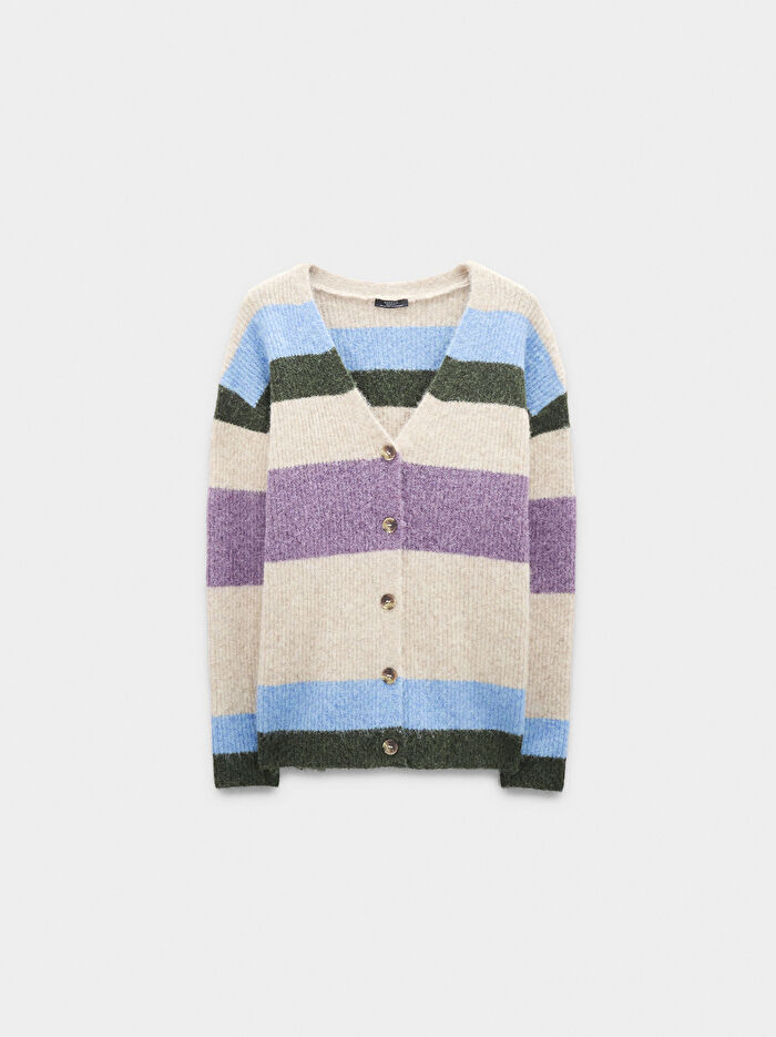 Çizgili Örme Hırka