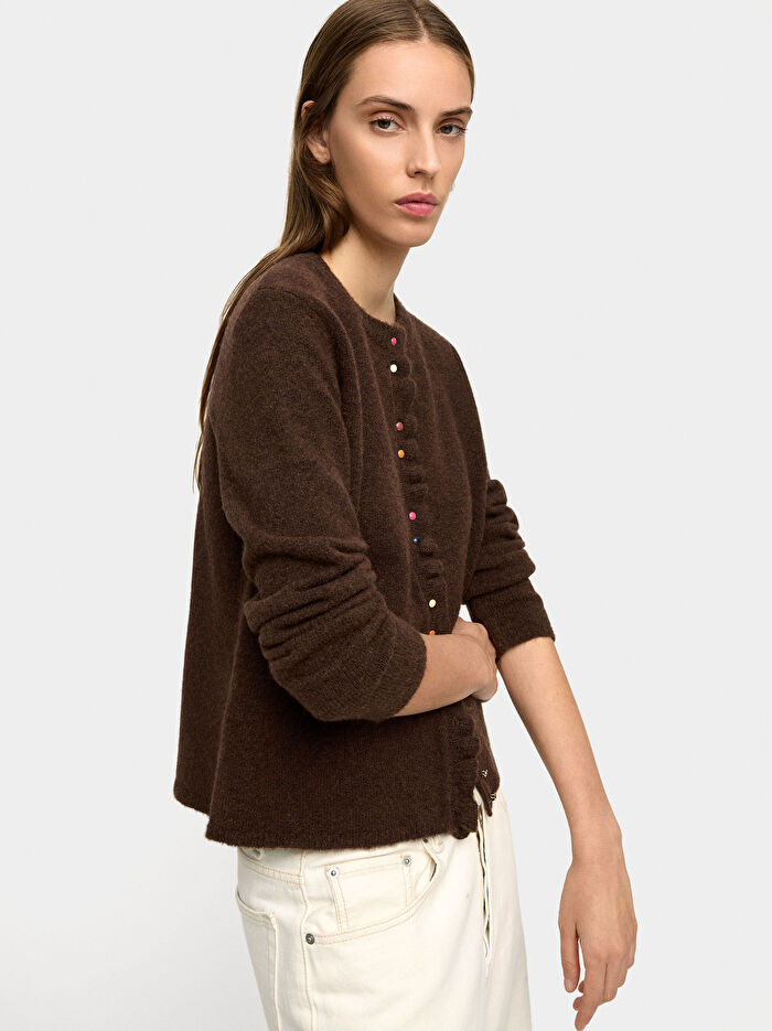 Fırfır Detaylı Örme Hırka