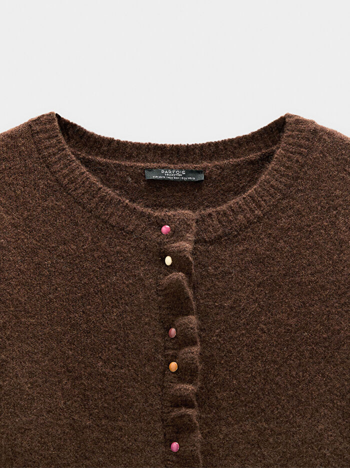 Fırfır Detaylı Örme Hırka