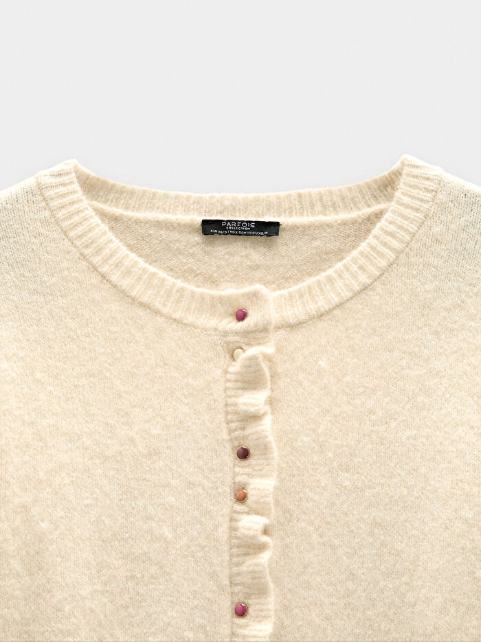 Fırfır Detaylı Örme Hırka