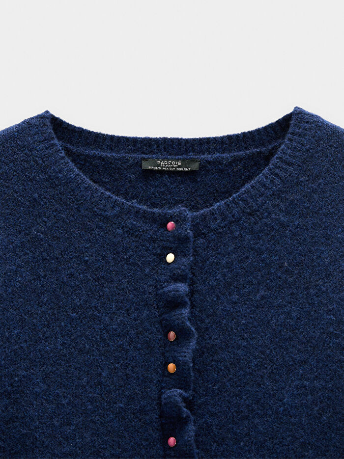 Fırfır Detaylı Örme Hırka