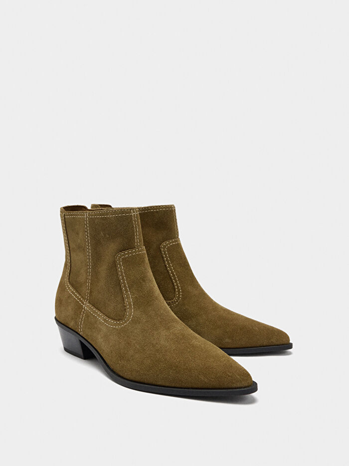 Dikiş Detaylı Süet Deri Bot