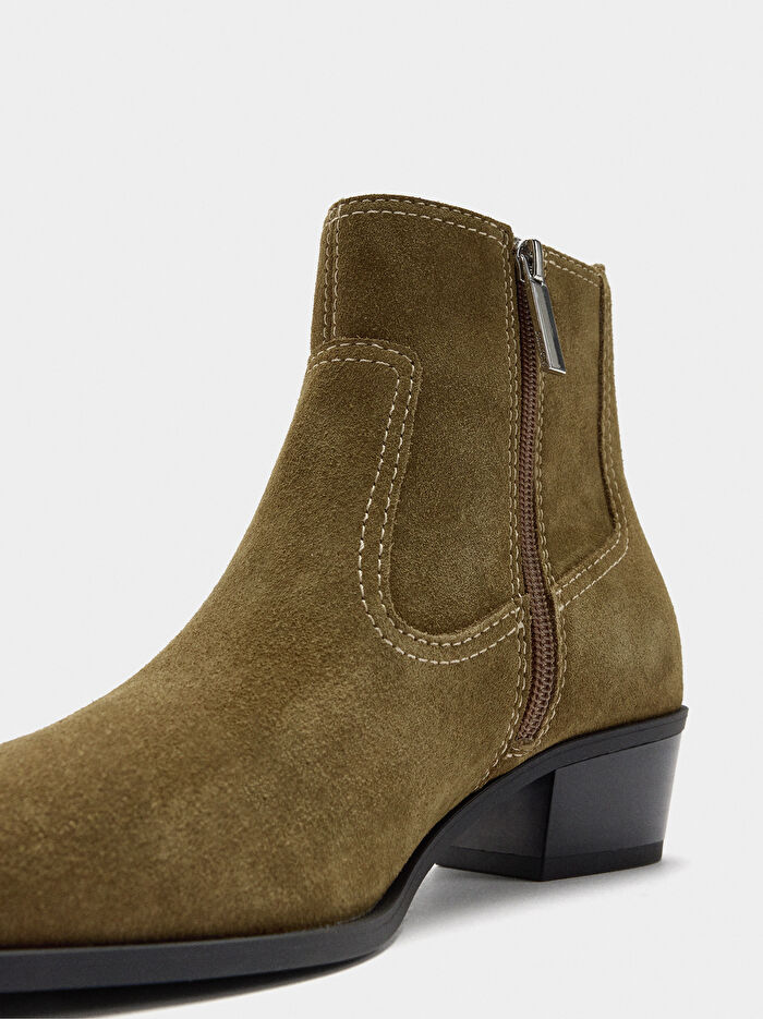 Dikiş Detaylı Süet Deri Bot