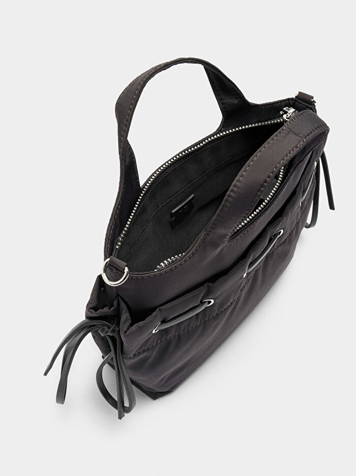 Kordonlu Teknik Kumaş Tote Çanta