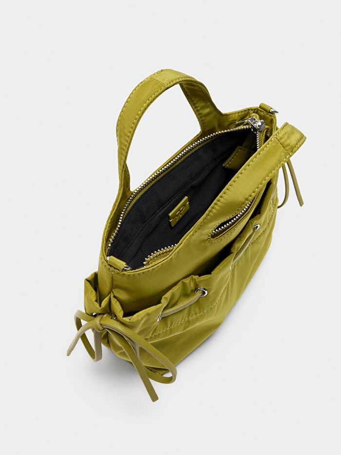 Kordonlu Teknik Kumaş Tote Çanta