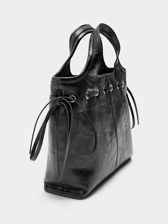 Çatlak Efektli Kordonlu Tote Çanta