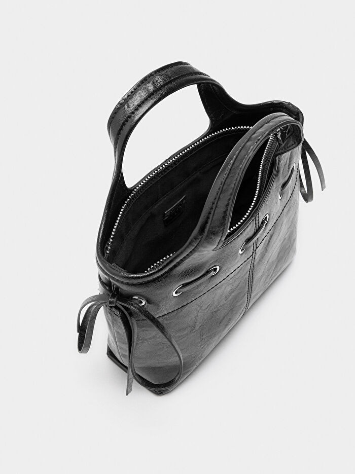 Çatlak Efektli Kordonlu Tote Çanta