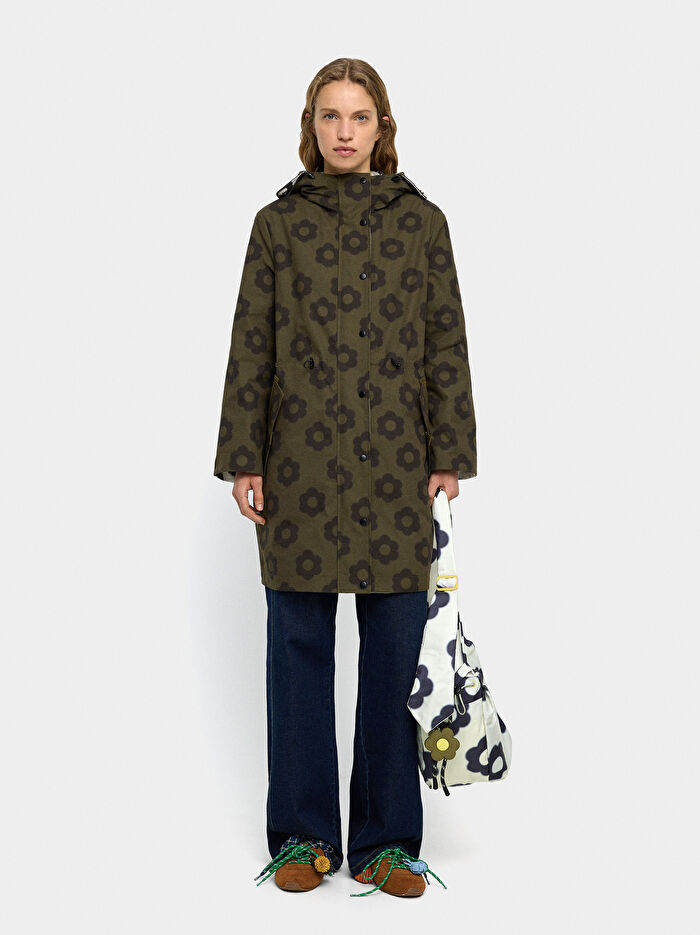 Kapüşonlu Çift Taraflı Desenli Trençkot