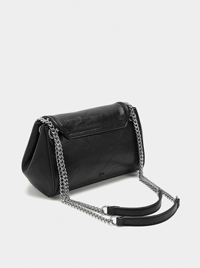 Kapaklı ve Zımbalı Omuz Çantası