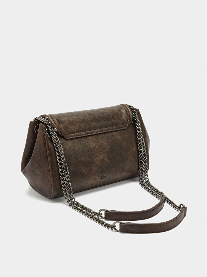 Kapaklı ve Zımbalı Omuz Çantası