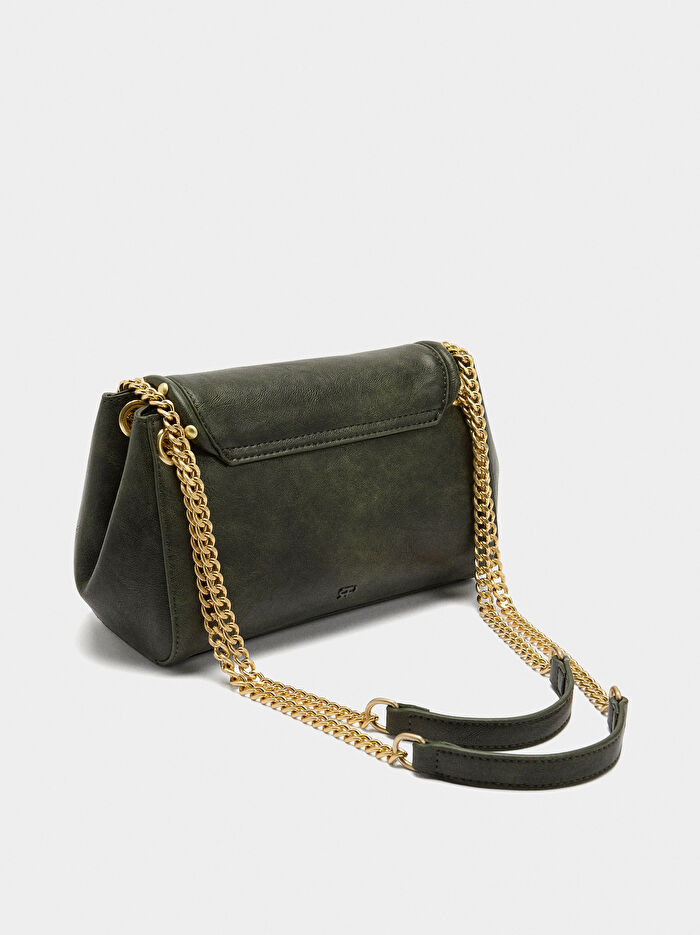 Kapaklı ve Zımbalı Omuz Çantası