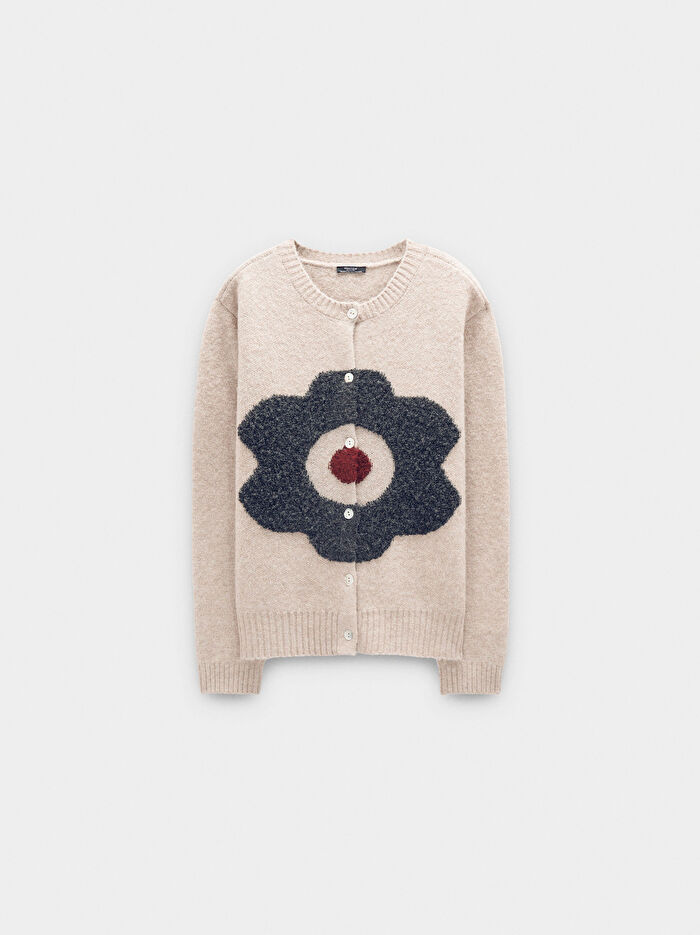 Çiçek Desenli Desenli Örme Hırka