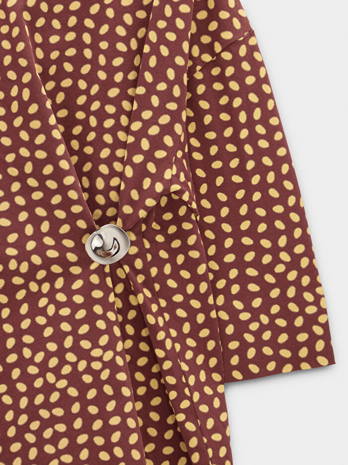 %100 Pamuk Drapeli Detaylı Baskılı Bluz