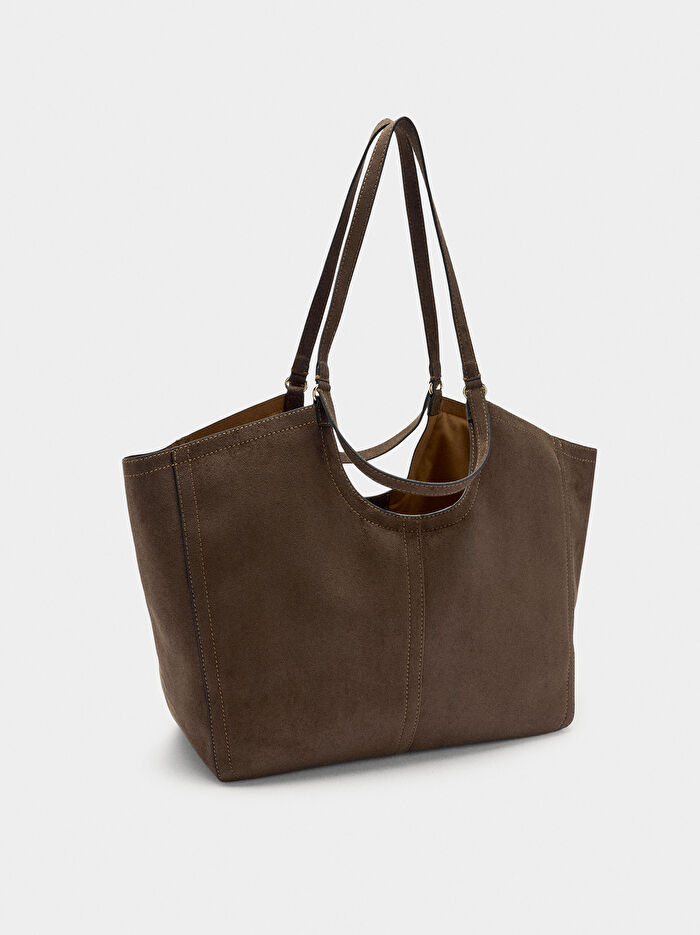 Deri Efektli Shopper Çanta