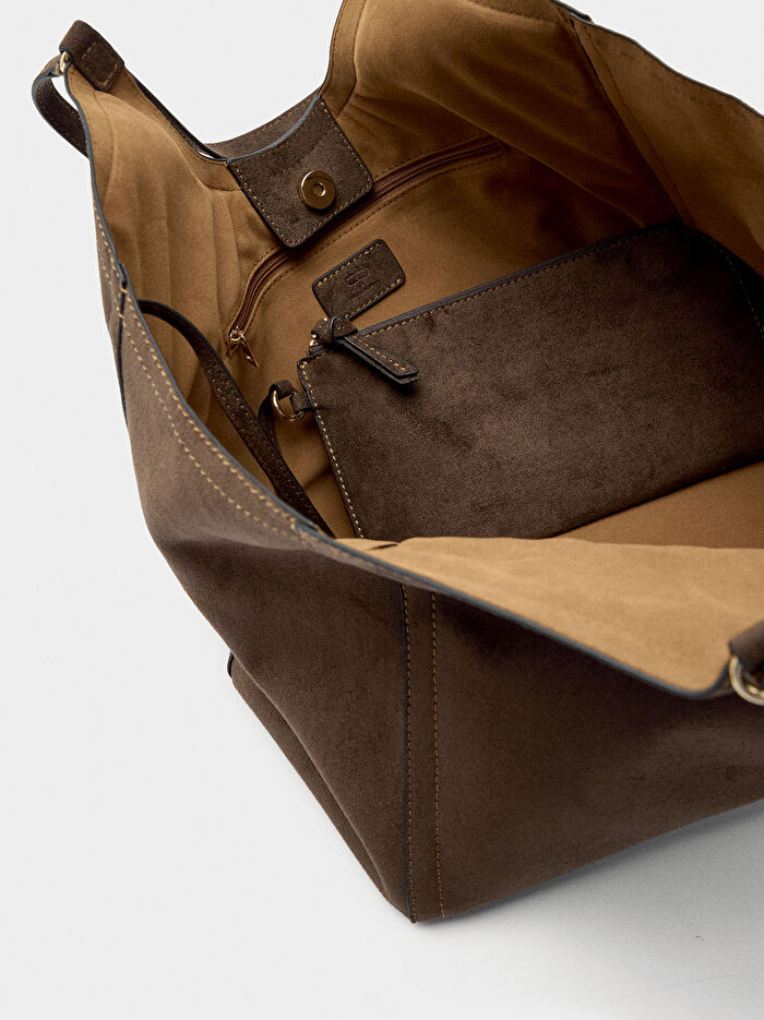 Deri Efektli Shopper Çanta