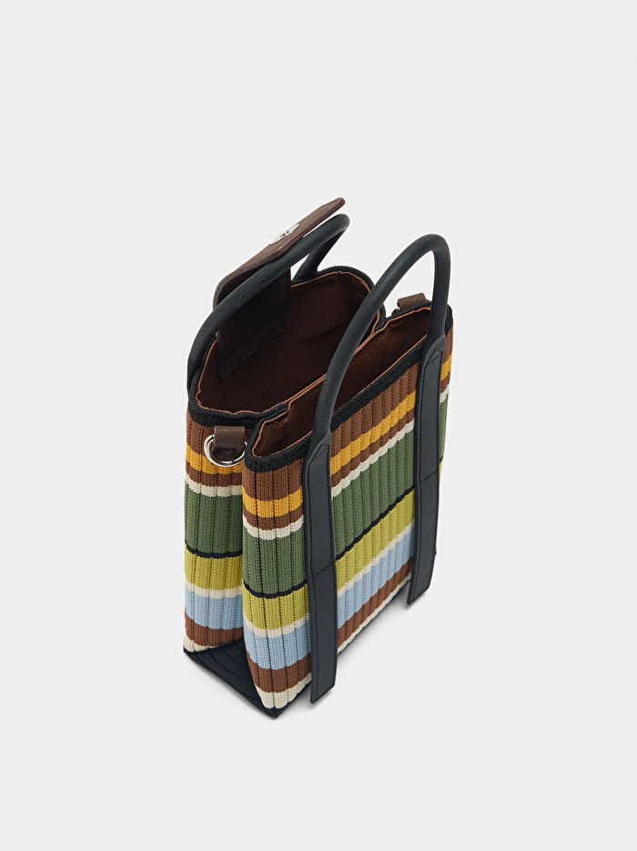 Çizgili Örme Cep Telefonu Çantası