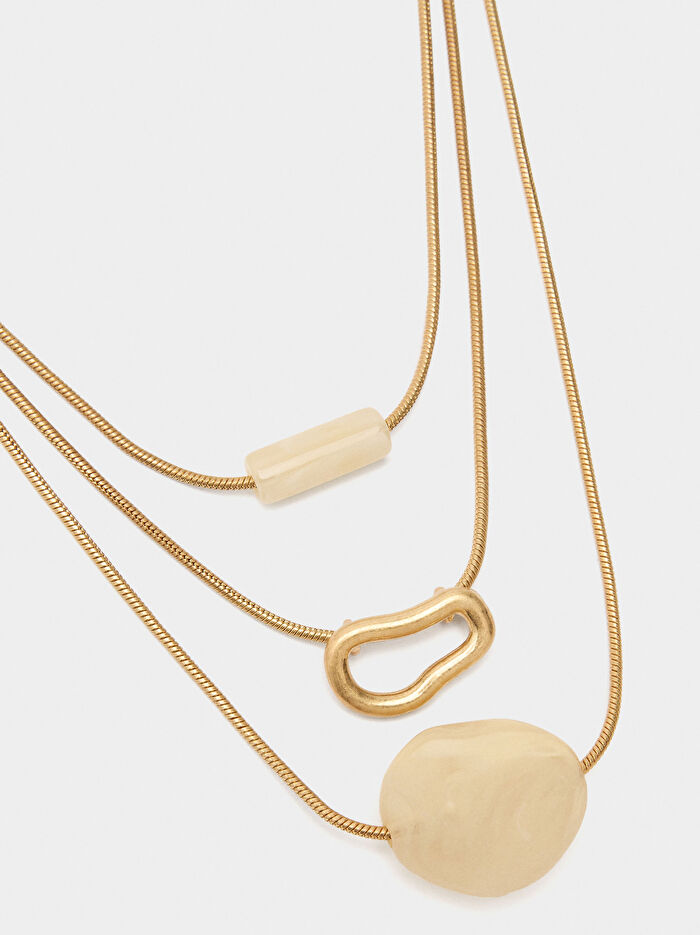 Taş Efektli Kolye Seti