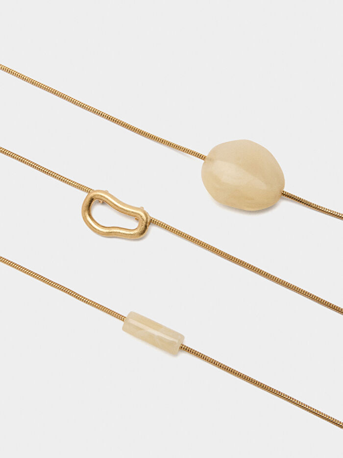 Taş Efektli Kolye Seti