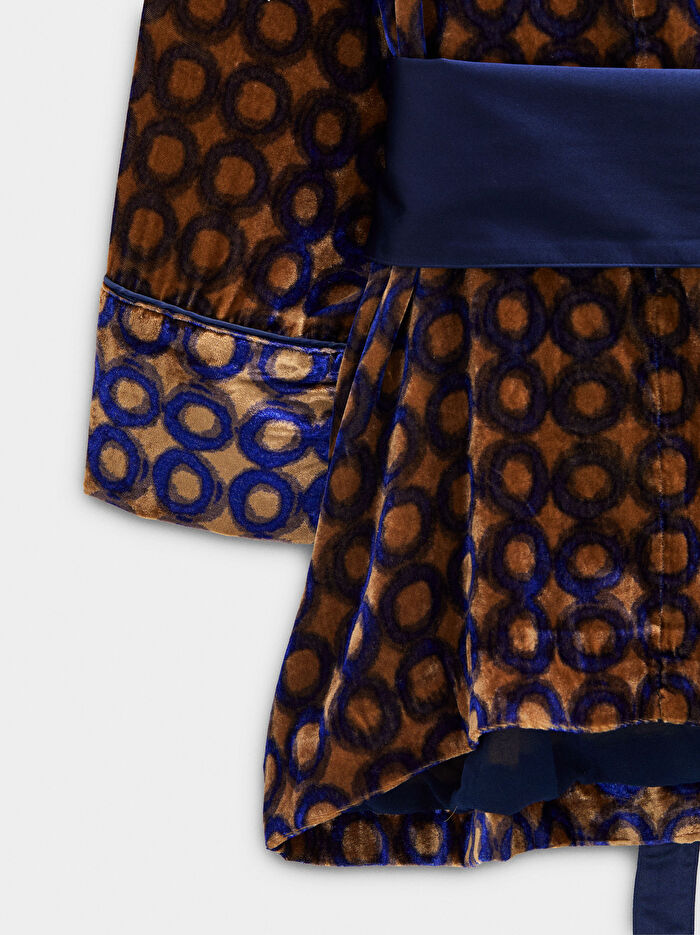Baskılı Daire Desenli Kadife Kimono
