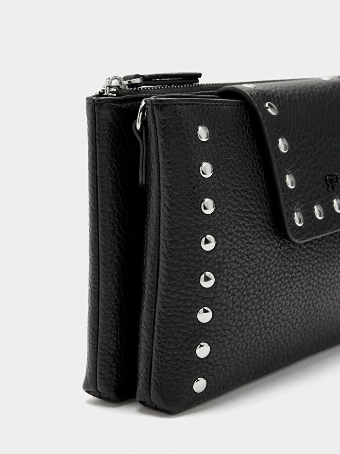 Dokulu ve Zımba Detaylı Çift Askılı Çanta