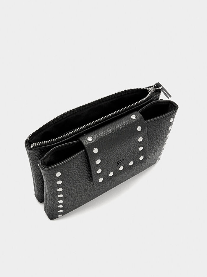 Dokulu ve Zımba Detaylı Çift Askılı Çanta