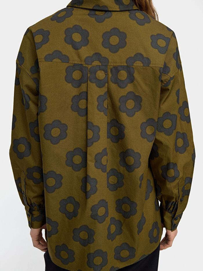 %100 Pamuk Desenli Çiçekli Gömlek