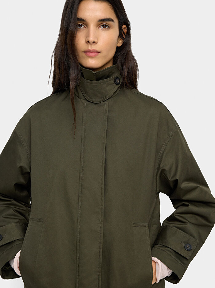 Pamuklu Yüksek Yakalı Trençkot