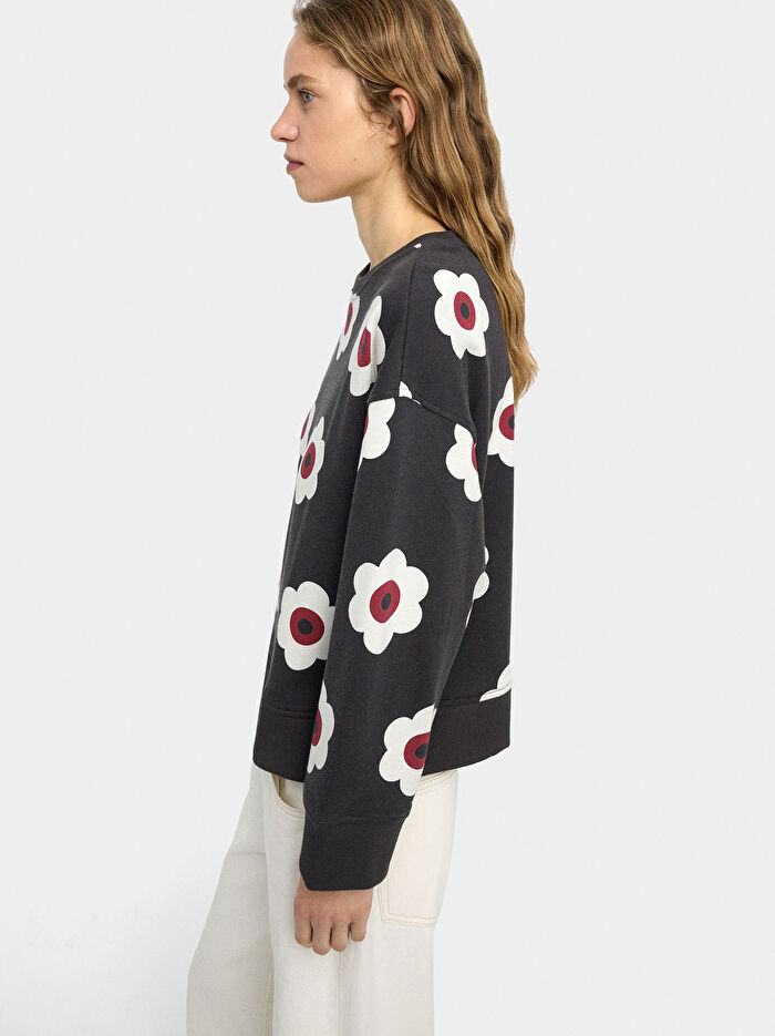 Pamuklu Çiçek Desenli Sweatshirt