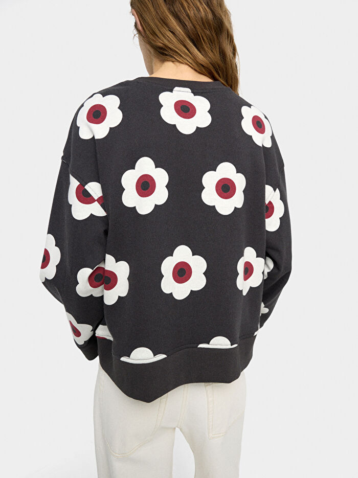 Pamuklu Çiçek Desenli Sweatshirt