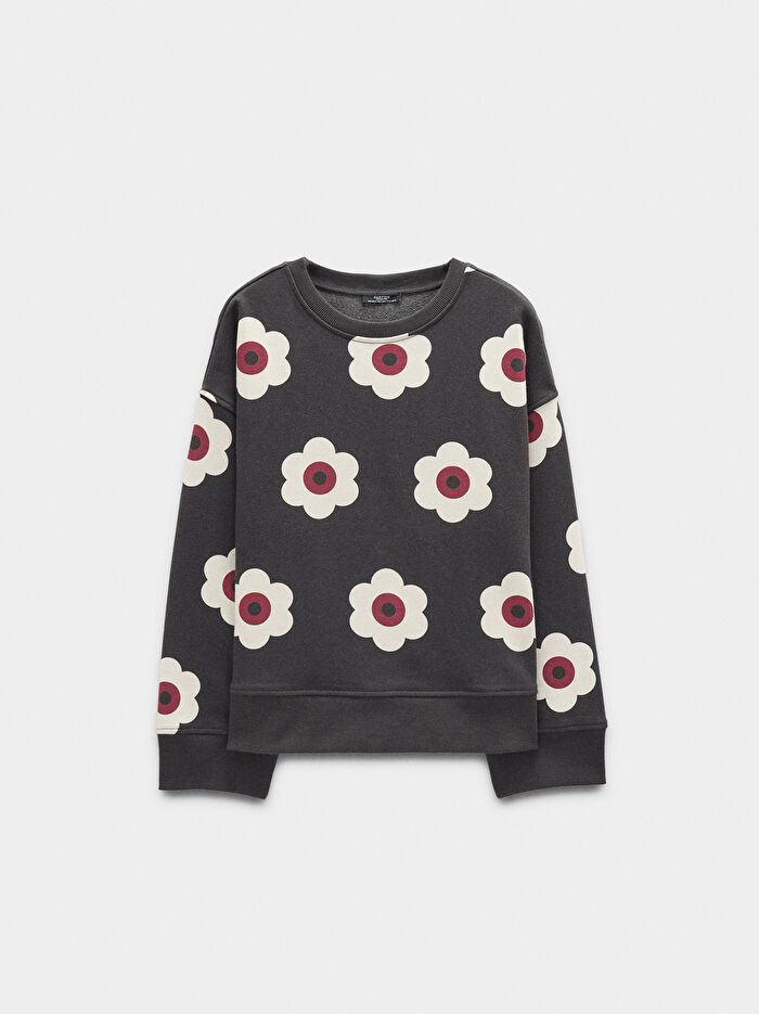 Pamuklu Çiçek Desenli Sweatshirt