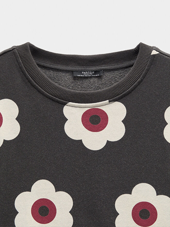 Pamuklu Çiçek Desenli Sweatshirt