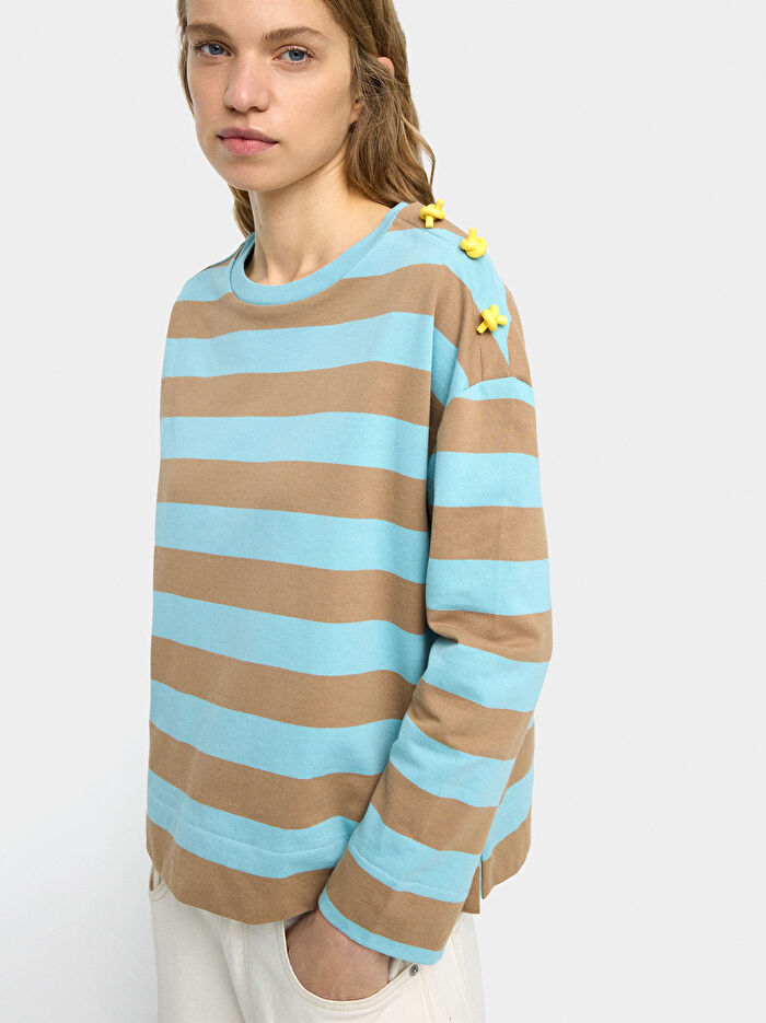 Çizgili Sweatshirt %100 Pamuk