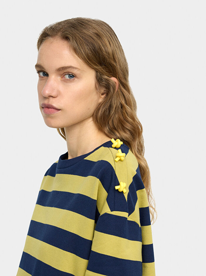 %100 Pamuk Çizgili Sweatshirt