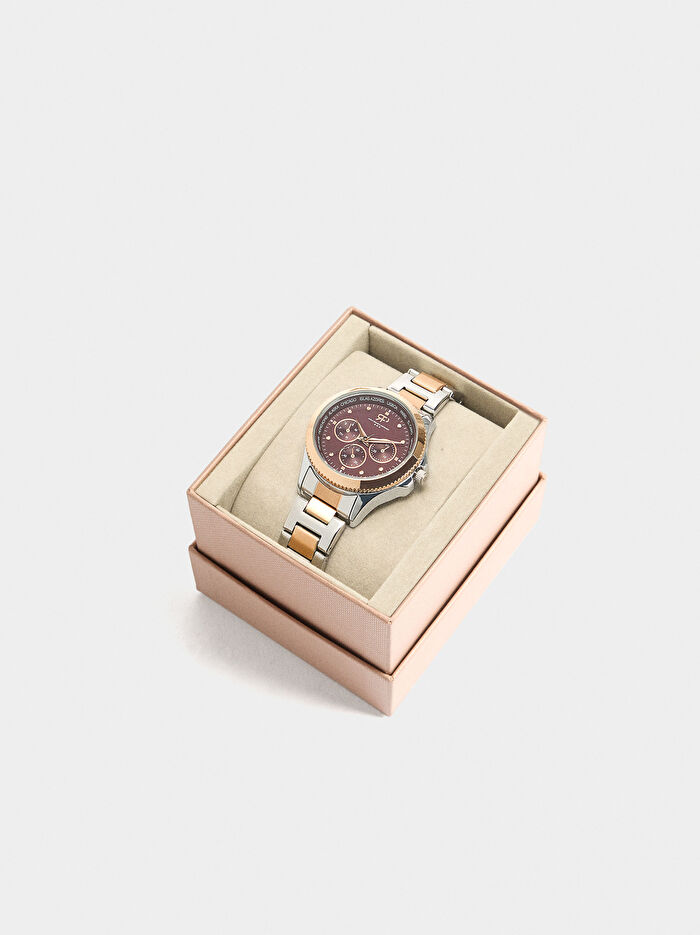 Paslanmaz Çelik Kordonlu İki Renkli Saat