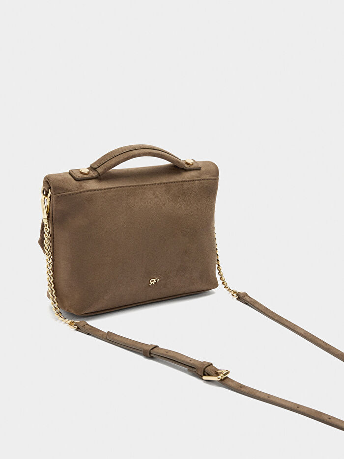 Deri Efektli Kapaklı Parti Çantası