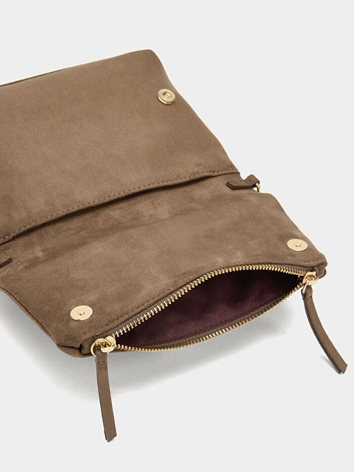 Deri Efektli Kapaklı Parti Çantası