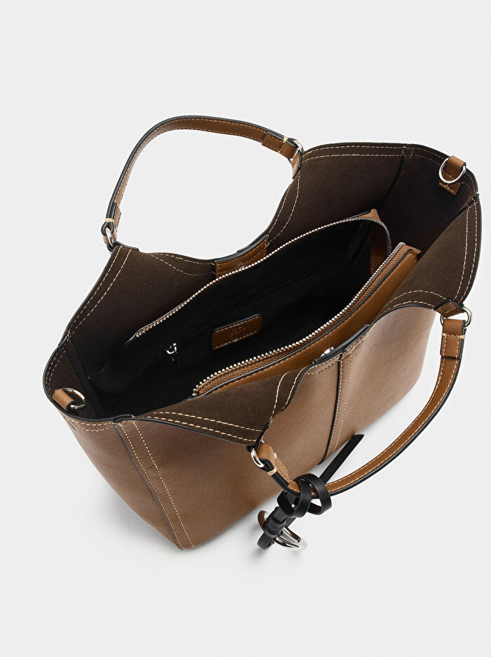 Fermuarlı Düz Tote Çanta