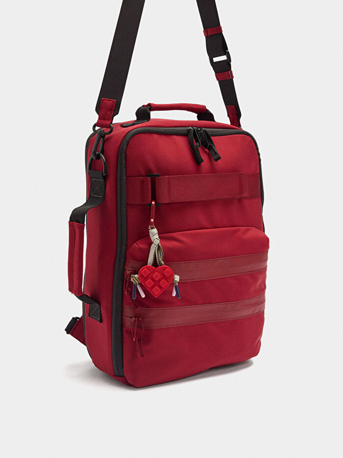 Kalp Charm'lı Teknik Kumaş Kabin Boy Sırt Çantası