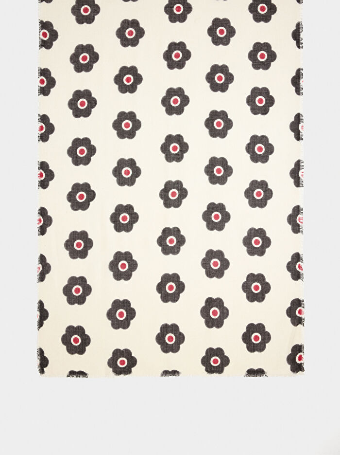 Yünlü Çiçek Desenli Şal