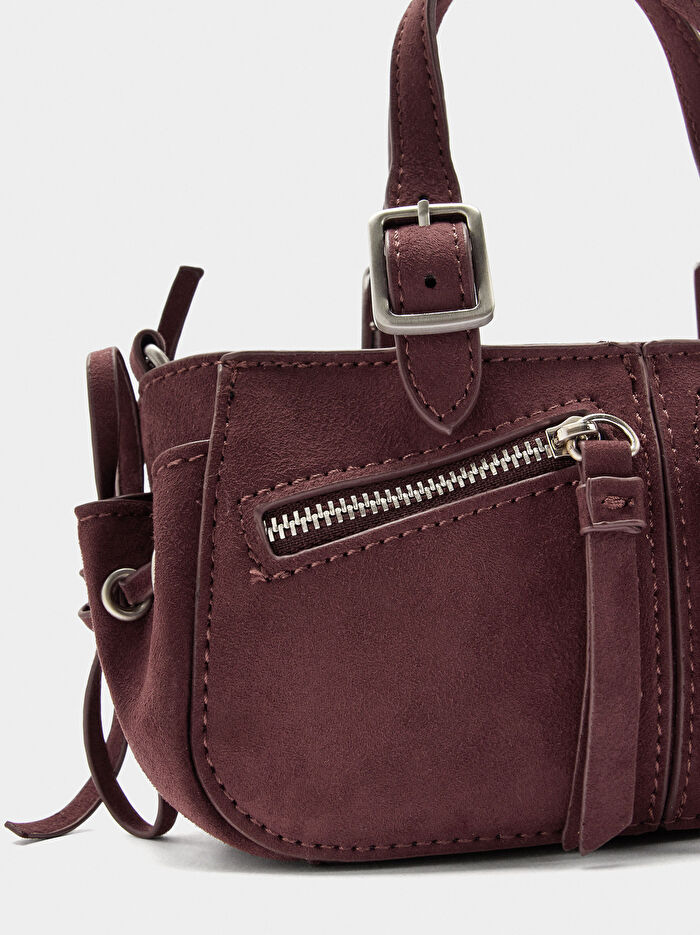 Deri Efektli Mini El Çantası