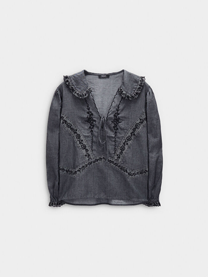 %100 Pamuk Nakışlı Bluz