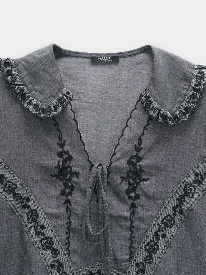 %100 Pamuk Nakışlı Bluz